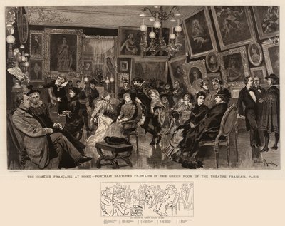 Die Comédie Française zu Hause, Porträtskizzen aus dem Leben im Grünen Zimmer des Théâtre Français, Paris von Adrien Emmanuel Marie