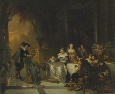 John Dryden liest eines seiner Gedichte vor dem Hof, 1869 von Adrien Ferdinand de Braekeleer