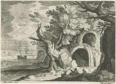 Aquädukt mit Wasserfall (Landschaften aus Tirol) von Egidius  Sadeler (II)