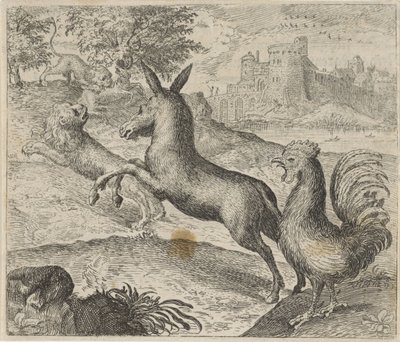 Fabel vom Löwen, Esel und Hahn von Egidius  Sadeler (II)