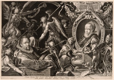 Porträt von Bartolomaeus Spranger mit einer Allegorie auf den Tod seiner Frau, Christina Müller von Aegidius Sadeler II