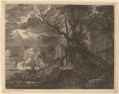 Landschaft mit Männern, die im Mondlicht fischen von Aegidius Sadeler II after Roelandt Savery
