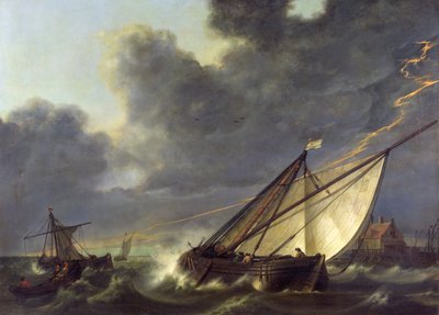 Boote im Mündungsgebiet des Holland Diep in einem Sturm von Aelbert Cuyp