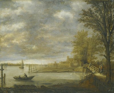 Blick auf Dordrecht von Süden, im Vordergrund die Holzlagerplätze von Aelbert Cuyp