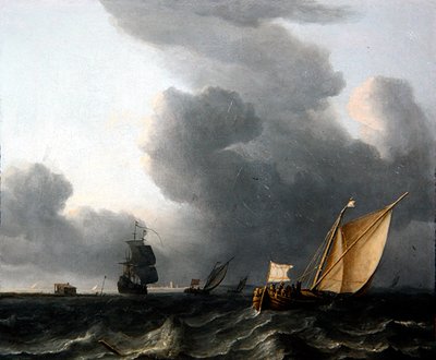 Zwei niederländische Schiffe und ein Kriegsschiff von Aernout Smit