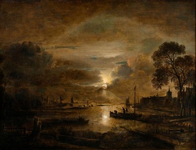 Mondlicht an einem niederländischen Fluss, ca. 1650 von Aert van der Neer