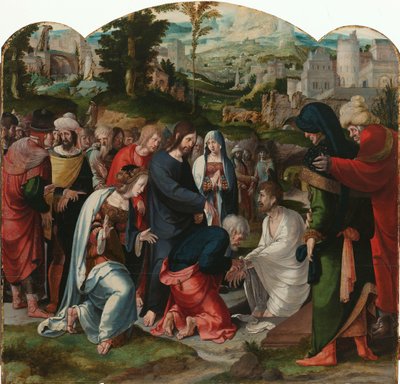 Die Auferweckung des Lazarus (Mittelteil eines Triptychons) von Aertgen Claesz van Leyden (attributed to)