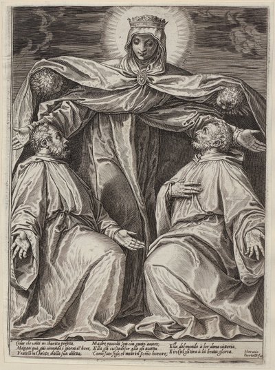 Eine Schutzmantelmadonna mit zwei Ordensbrüdern von Agostino Carracci