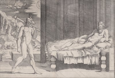 Lycaon wird in einen Wolf verwandelt, datiert 1524 von Agostino Veneziano