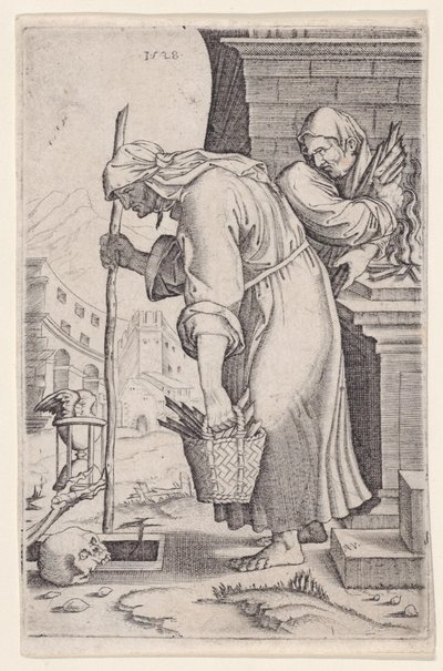 Alte Frau, die sich dem Grab nähert von Agostino Veneziano