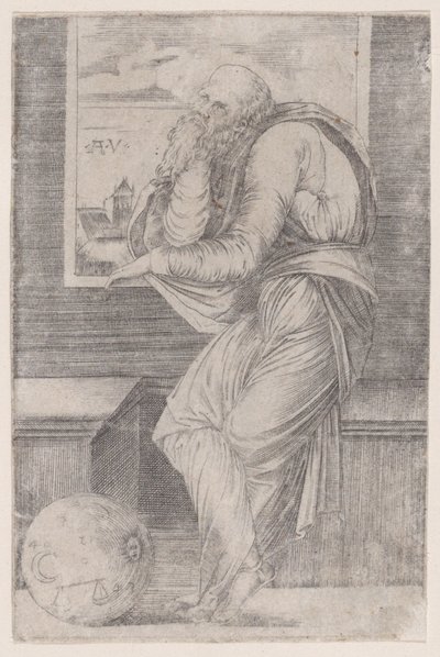 Philosoph sitzt nahe einem Fenster, ca. 1514-36 von Agostino Veneziano