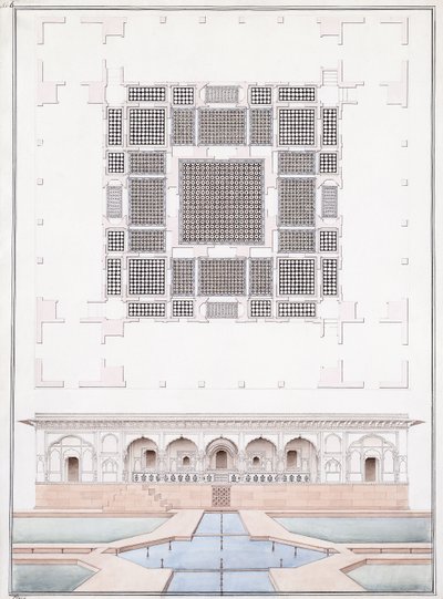 Ansicht der Südfront und des Gartenpalastes des Suraj Bhawan in Dig von Agra School