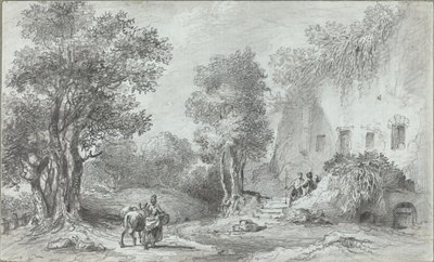 Landschaft mit Bauern vor einem Gasthaus von Aignan Thomas Desfriches