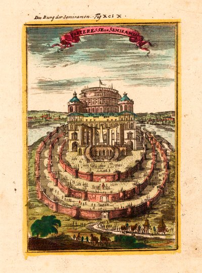 Die Festung und die hängenden Gärten der legendären Königin Semiramis in Babylon von Alain Manesson Mallet