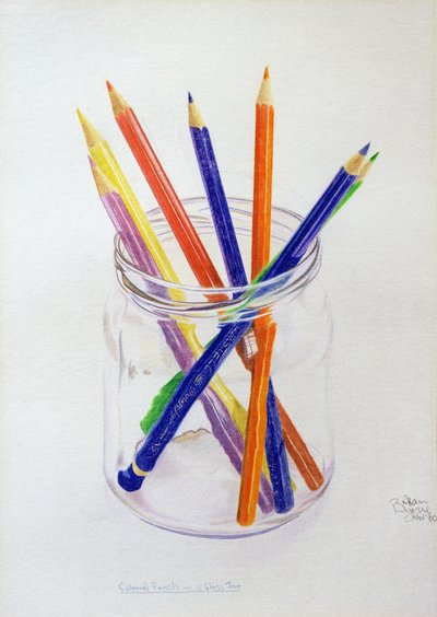 Buntstifte in einem Glas, 1980 von Alan Byrne