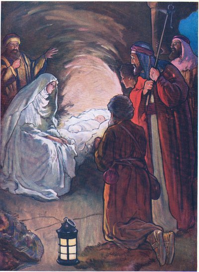 Das Jesuskind und die Hirten, aus Das Bibelbilderbuch, veröffentlicht von Thomas Nelson, ca. 1950 von Alan & Stokes George Vernon (1873 1954) Wright