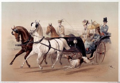 Ein Victoria-Wagen und die Pferde von Tarbes (Druck von Albert Adam, 19. Jahrhundert, Paris, Musée Carnavalet) von Albert Adam