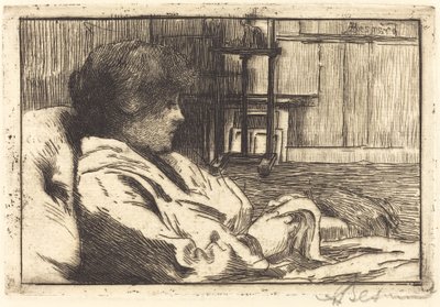 Frau liest im Atelier von Albert Besnard