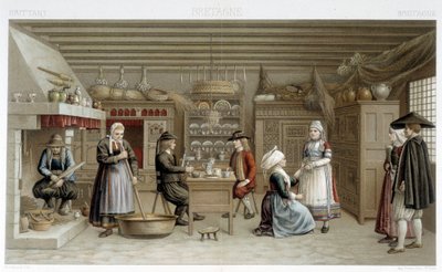 Bretonische Kostüme und Innenräume des 19. Jahrhunderts - in „Le costume ancien et historique“ von Racinet von Albert Charles August Racinet