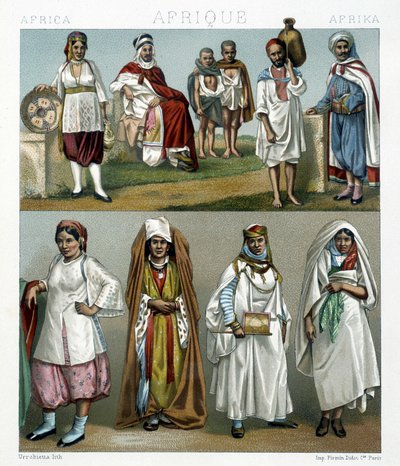 Barbareske Kostüme (Afrika). Illustration in „Le costume historique“ von Racinet von Albert Charles August Racinet