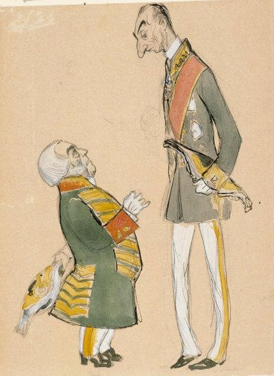 Karikatur von von Haartman, Vorsitzender des Adels und Baron Taube von Albert Edelfelt
