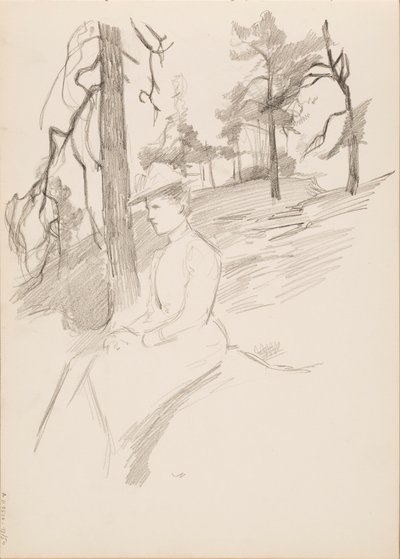 Landschaftsskizze, Frau im Vordergrund von Albert Edelfelt