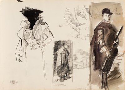 Skizzen, Menippus und Kardinal-Infant Ferdinand von Österreich in Jagdkleidung nach Diego Velázquez und eine Skizze für das Porträt der Opernsängerin Aino Ackté von Albert Edelfelt