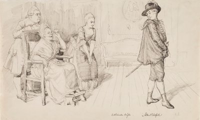 „Die neue schwedische Tracht“, Illustration zu Carl Snoilskys Svenska bilder, das Gedicht „Vierzig Jahre später“ von Albert Edelfelt