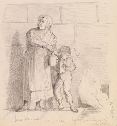 Eine Pétroleuse, Skizze nach einem Lithograph von Adrien Marie von Albert Edelfelt