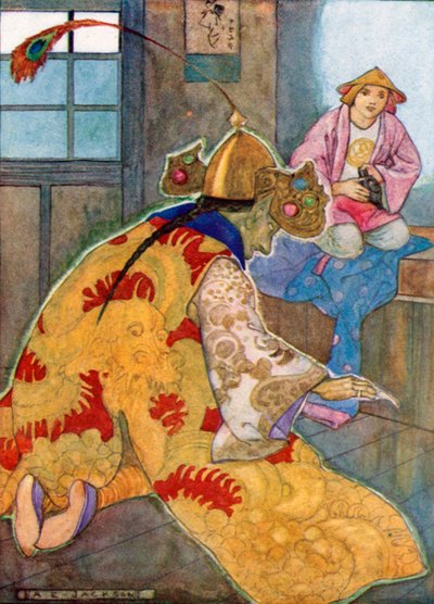 Aladdin nahm die Lampe und rieb sie. Der Dschinn erschien sofort und fragte, was von ihm verlangt wurde von Albert Edward Jackson