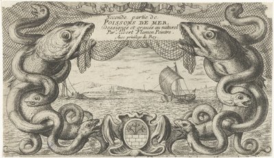 Meereslandschaft mit Rand aus Meerestieren und einem Fischernetz von Albert Flamen