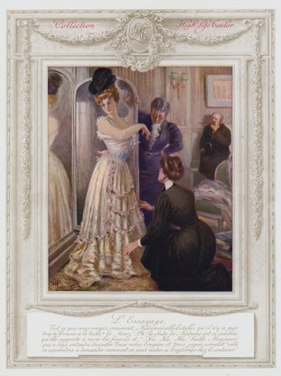 Belle Epoque Paris, modische Dame probiert ein Kleid an von Albert Guillaume