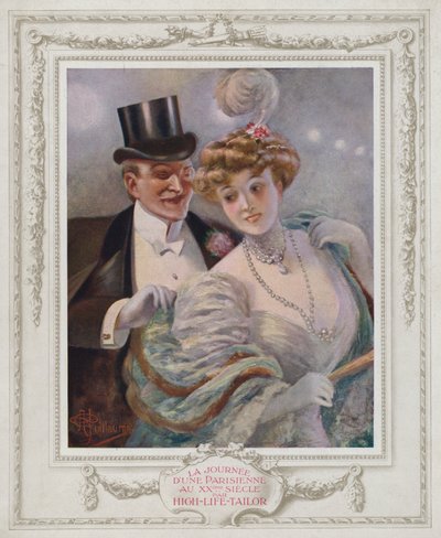 Belle Époque Paris, Modebewusste Dame mit ihrem Bewunderer von Albert Guillaume