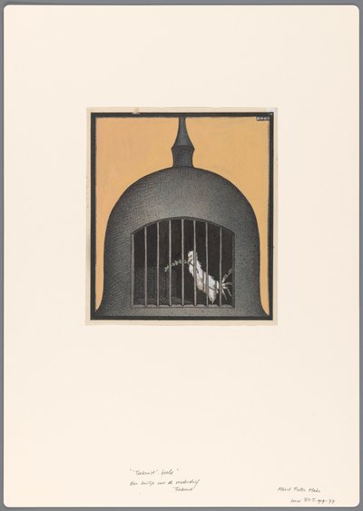 Entwurf für eine politische Karikatur mit einer eingesperrten Friedenstaube: Zukunft von Albert Hahn (I)