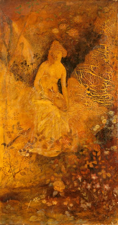 Panel für einen Bildschirm: Frau mit einem Hirsch, ca. 1876 von Albert Pinkham Ryder