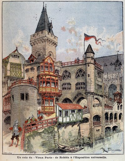 Eine Ecke von Robidas „Altes Paris“ auf der Weltausstellung. Titelblatt „Le Petit Français Illustré“ vom 26.05.1900. von Albert Robida
