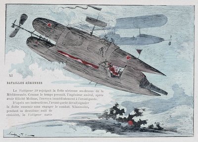 Ein Luftschiff: der Voltigeur 39 - in „Der Krieg im zwanzigsten Jahrhundert“ von Robida von Albert Robida