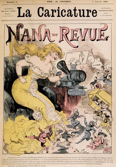 Nana-Revue: Karikatur über Zola und sein Werk „Nana“ von Robida - in „La Caricature“ vom 03.01.1880 von Albert Robida