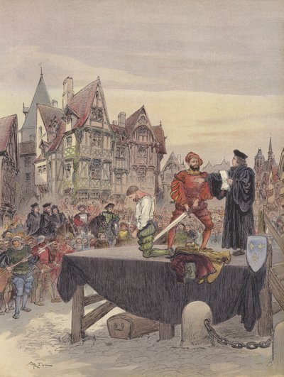 Saint Vallier wird auf dem Schafott begnadigt von Albert Robida