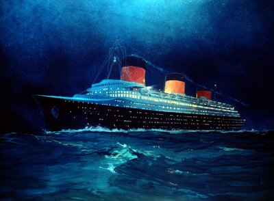 Französischer Liner Normandie bei Nachtüberfahrt, 20. Jahrhundert von Albert Sébille