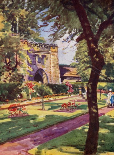 Whalley Abbey, das nordöstliche Tor (Farblithografie) von Albert Woods