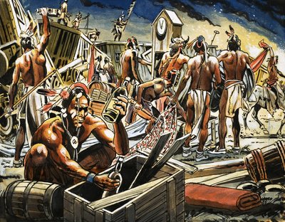 Cheyenne-Indianer plündern einen Güterzug von Alberto Giolitti