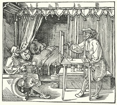 Methode zur Herstellung eines Maßstabsbildes durch Markieren der Umrisse des Objekts auf einer Glasscheibe von Albrecht (after) Durer or Duerer