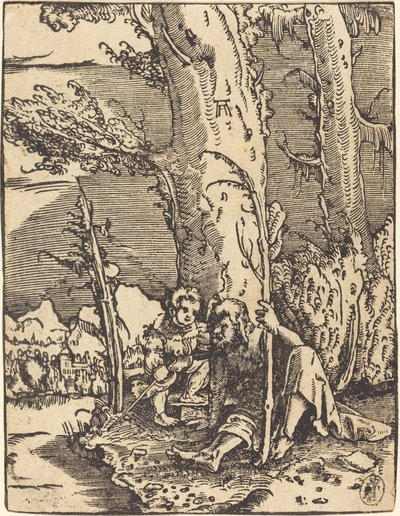 Der heilige Christophorus am Flussufer sitzend von Albrecht Altdorfer