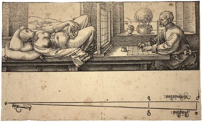 Künstler zeichnet einen Akt mit Perspektivgerät von Albrecht Dürer