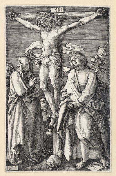 Christus am Kreuz zwischen Maria und Johannes (Kupferstich-Passion) von Albrecht Dürer