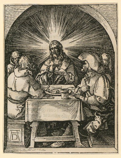 Christus in Emmaus, Blatt 33 der Folge "Kleine Holzschnitt-Passion" von Albrecht Dürer