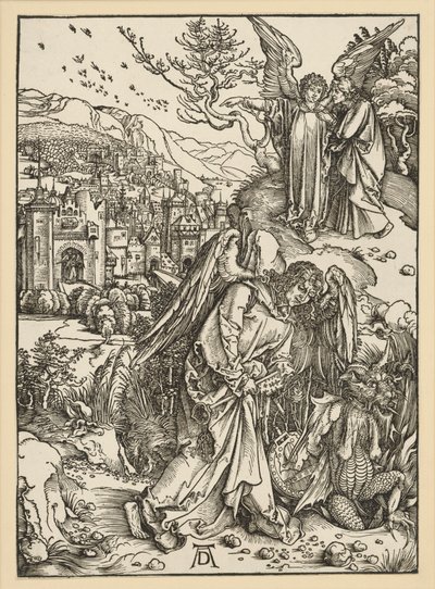 Der Engel wirft den Drachen in den Abgrund und verschließt ihn (Apokalypse) von Albrecht Dürer