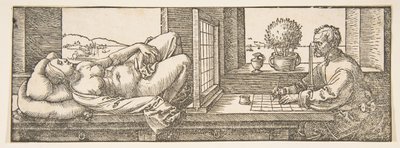 Zeichner macht eine perspektivische Zeichnung einer liegenden Frau, ca. 1600 von Albrecht Dürer