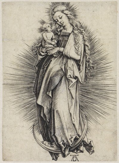 Maria mit langem Haar auf der Mondsichel von Albrecht Dürer